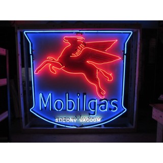 Original Mobilgas (Shield) Pegasus Porcelain Sign with Neon 72 IN W x 72 IN H